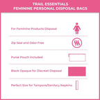 Trail Essentials Feminine Personal Disposal Bags Refill Pack- Black Opaque Bags for Sanitary Disposal, Discreet Disposal for Tam