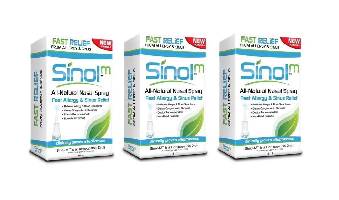 SinolM, All-Natural Nasal Relief Spray for Fast Allergy & Sinus Relief, 15 ml (Pack of 3)