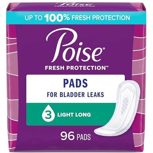 Poise Incontinence Pads & Postpartum Incontinence Pads, 3 Drop Light Absorbency, Long Length, 96 Count (4 Packs of 24), Packagin