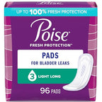 Poise Incontinence Pads & Postpartum Incontinence Pads, 3 Drop Light Absorbency, Long Length, 96 Count (4 Packs of 24), Packagin