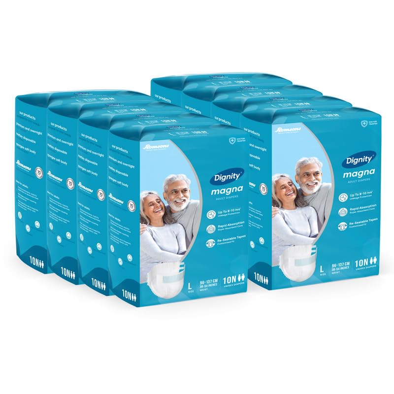 Dignity Magna Tape Style Adult Diapers  L (80 Pieces) With Wetness Indicator And Leakage Protection Upto 810 Hrs.