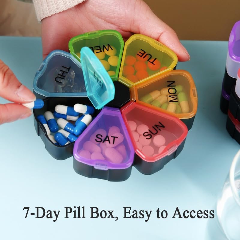 Wopanxye Weekly Pill Organizer, Travel Size 7 Day Pill Box Case with Spring Open Design, Portable Daily Large Compartment Meds C