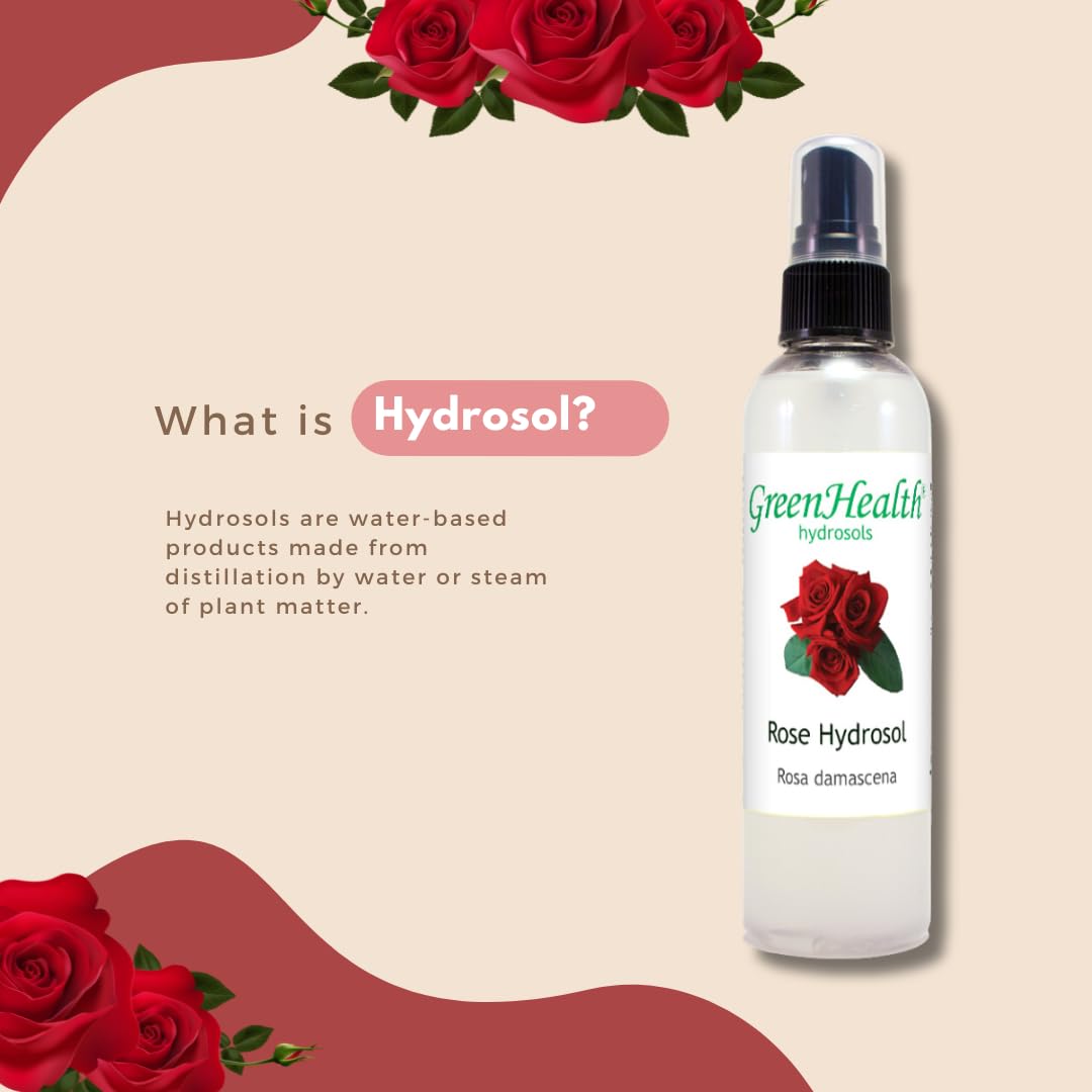 GreenHealth Hydrosol (Floral Water) - 32 fl oz Plastic Jug w/Cap - 100% Pure (NOT Oil) (Rose)
