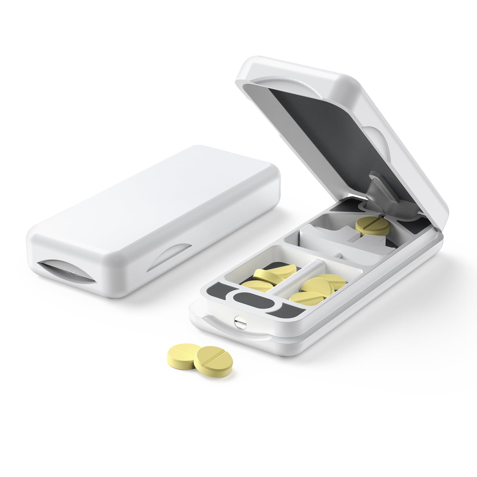 JEINAPA Pill Cutter with Auto Centering Device, Aluminum Pill Splitter with 316L Stainless Blade, Genuine Leather Case, Professi