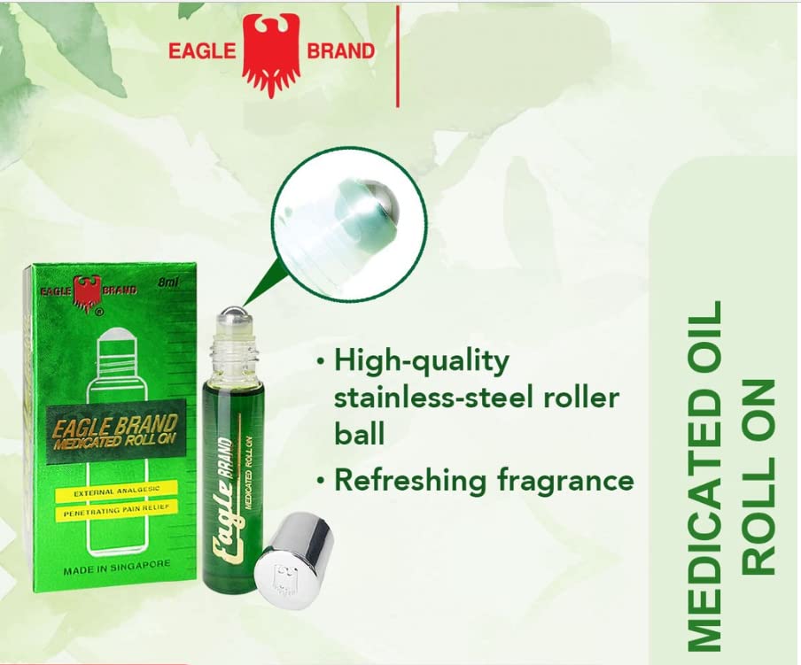1 Pack - Twin Green Eagle Roll On Essential Medicated Oil - Hai Chai Dau LAN Con O Xanh - 8mL per Bottle x 2 Bottles per Order -