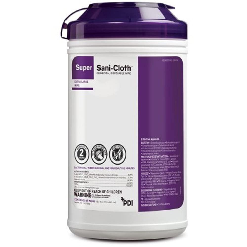 PDI Mfr#Q86984 Super SaniCloth Wipes XL 7.5 x 15 65Canister by, White, 1 Count