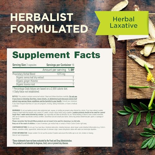 Traditional Medicinals - Smooth Move Laxative Capsules - Contains Organic Senna - Natural Herbal Constipation Relief - 50 Capsul
