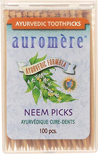 Auromere Ayurvedic Neem Toothpicks - Vegan, Natural, Non GMO, Made from Birchwood (100 Count), 12 Pack