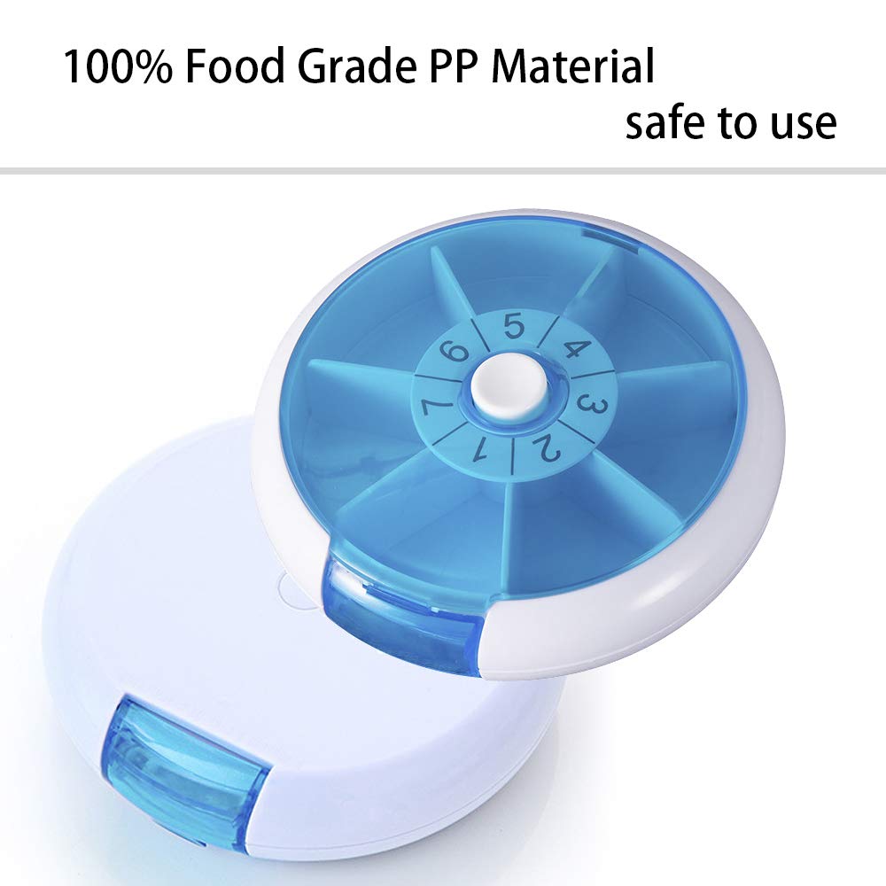 Medicine Pill Organizer, SZREDU Round Pill Box,Daily Pill Case 1 Time a Day,Rotating Pill Cases Organizers 7 Day,Weekly Vitamin