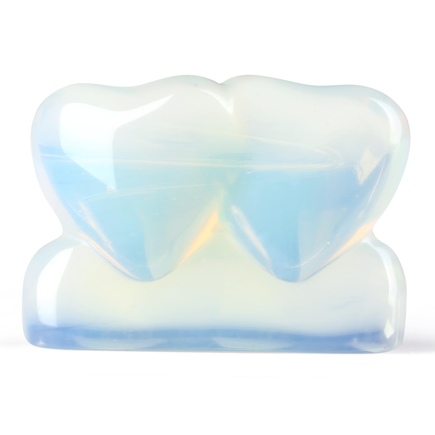 ZHIYUXI 1.8'' Opal White Crystal Double Heart Stone Healing Crystal Heart Shaped Rock for Desk Decor Healing Crystals Polished R