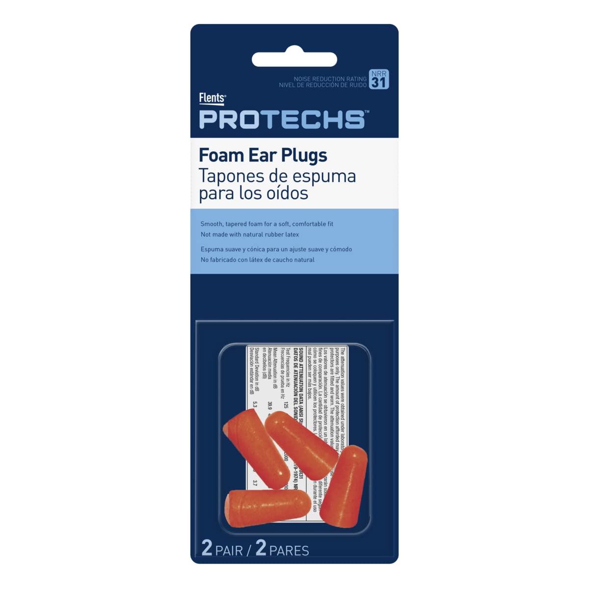 Flents Protechs Foam Ear Plugs for Sleeping, Snoring, Loud Noise, Concerts, Construction, Studying & Traveling, NRR 31, Made in 