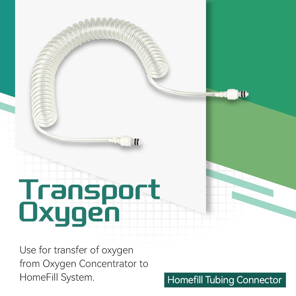 Coiled Homefill Tubing Connector Assembly, Kink-Free, Self-Retracting, Compatible with Oxygen Systems, 12 ft