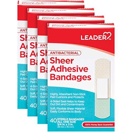 LEADER Sterile Sheer Adhesive Bandages, Latex Free, Blends with Skin, Helps Prevent Infection, Comfortable Protection for First 