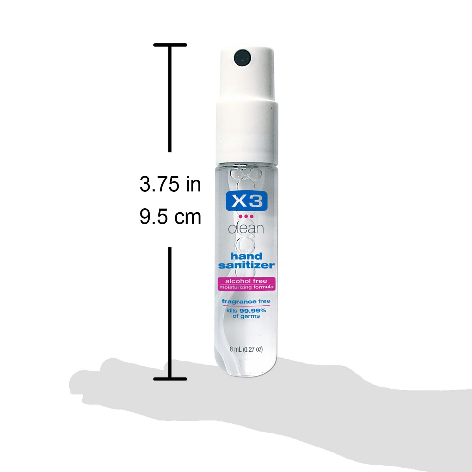 X3 Clean Mini Hand Sanitizer Spray - Alcohol Free and Fragrance Free - Pocket Size 0.27 Ounce Bottles (Pack of 12)