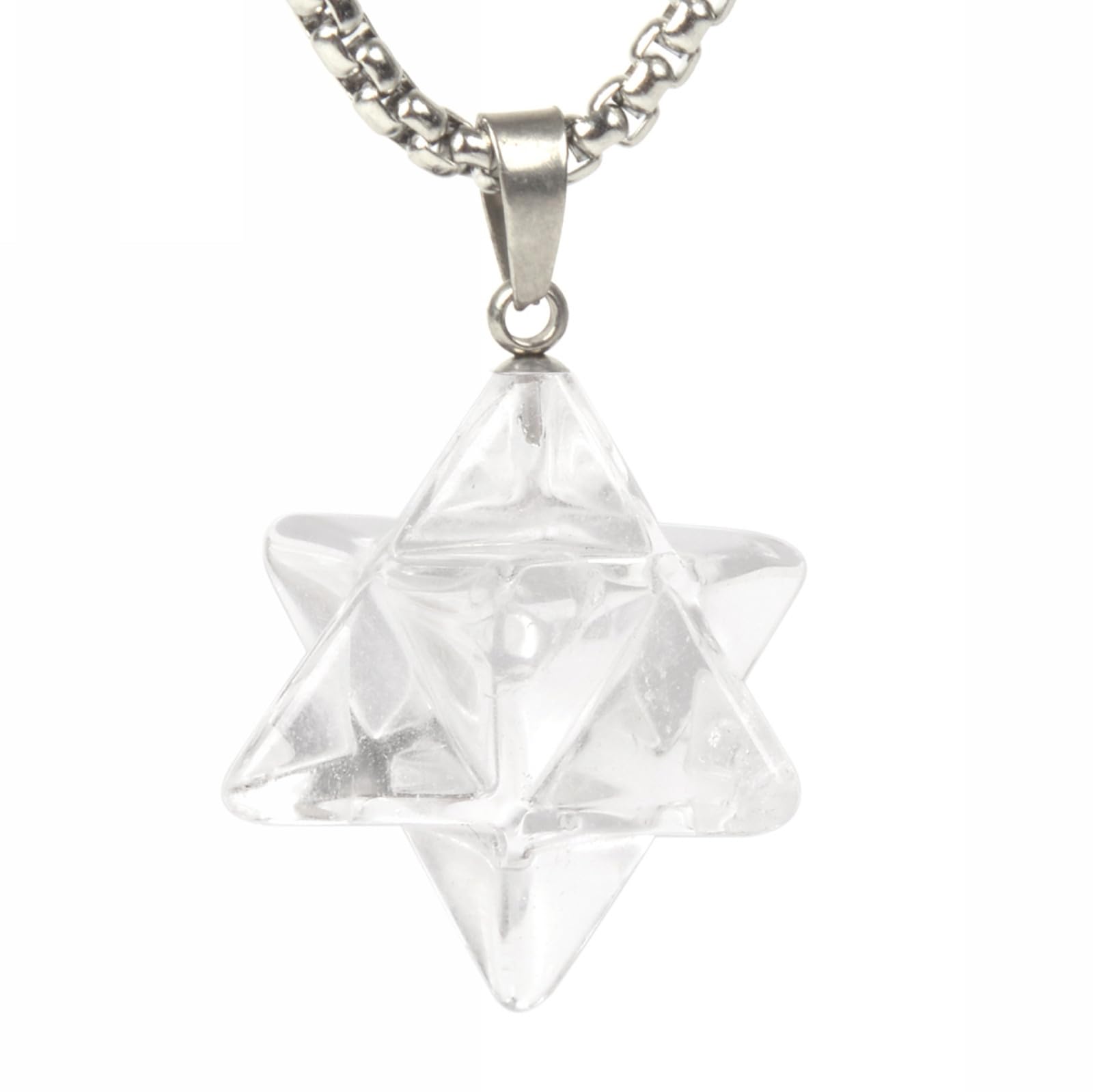 Justinstones Natural Clear Quartz Carved Merkaba Star Sacred Healing Pendant Necklace 20 Inch