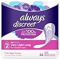 Always Discreet Adult Incontinence & Postpartum Liners For Women, Size 2, Very Light Absorbency, Long Length, 44 Count (Packagin