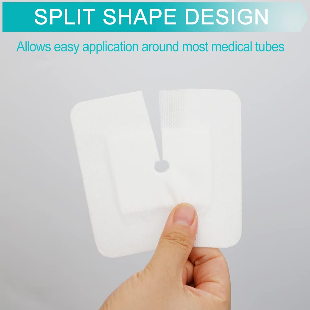 40 Pcs Feeding Tube Covers G Peg Tube Holder Split Drain Adhesive Bandages for Dialysis Catheter 4 x 4 Island Dressing Bordered