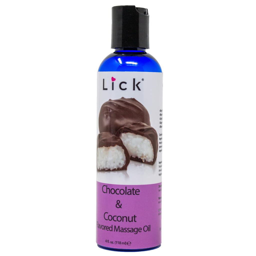 Lick Chocolate and Coconut Massage Oil - Tropical Dessert Edible Massage Oil with Sweet Almond Oil & Vitamin E, Smooth Body-Safe