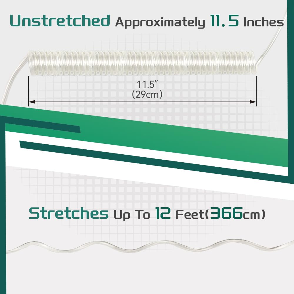 Coiled Homefill Tubing Connector Assembly, Kink-Free, Self-Retracting, Compatible with Oxygen Systems, 12 ft