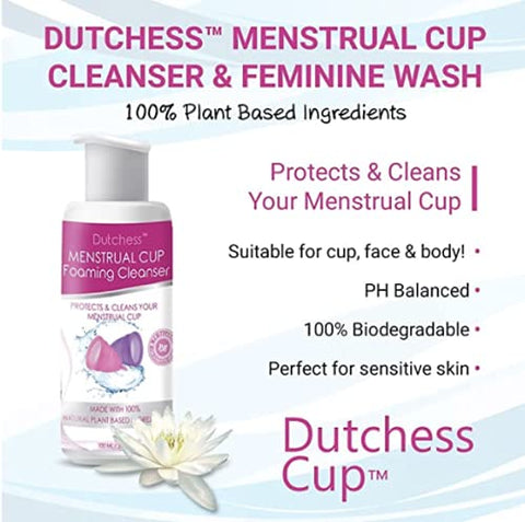 DUTCHESS Menstrual Cup Foaming Cleanser (3.4 oz) - Suitable for Silicone Menstrual Cups - PH Balanced Plant Based Ingredients