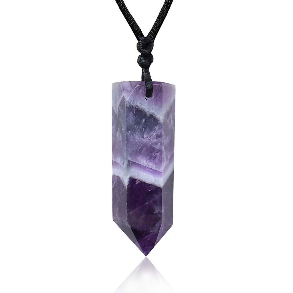 Runyangshi Dream Amethyst Pendants Single Pointed Natural Crystal Quartz Necklace 6 Faceted Chakra Crystal Wand For Men Women Ha