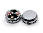 Beautiful Retro Flowers Pill Box Purse Pocket Small Round Silver Pill Case Decorative Box Metal Medicine Vitamin Pill Organizer