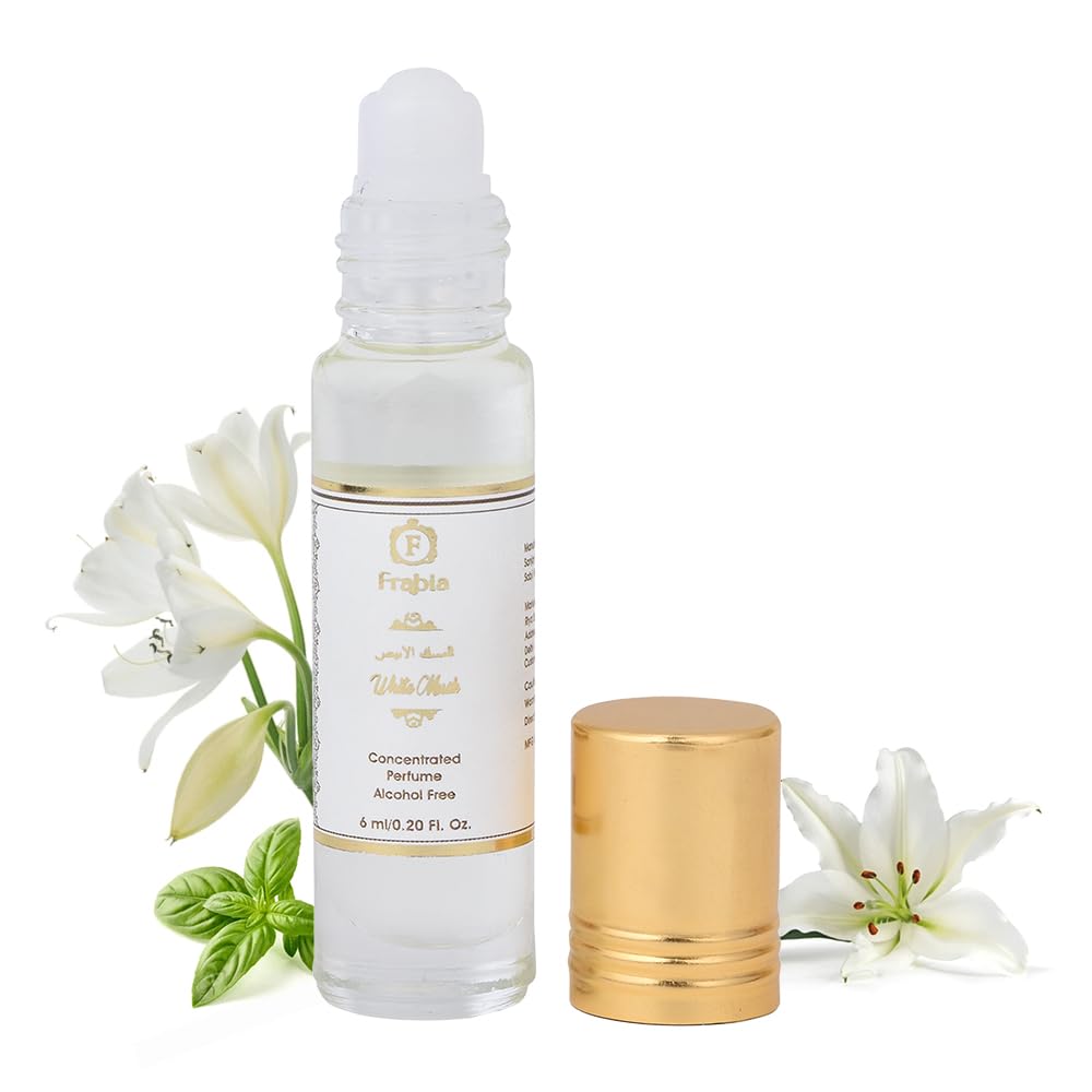 Frabia White Musk Attar Perfume Oil Roll On for Men and Women | Musk, Lily and Rose Fragrance Notes | 12 Hrs Long Lasting, Alcoh