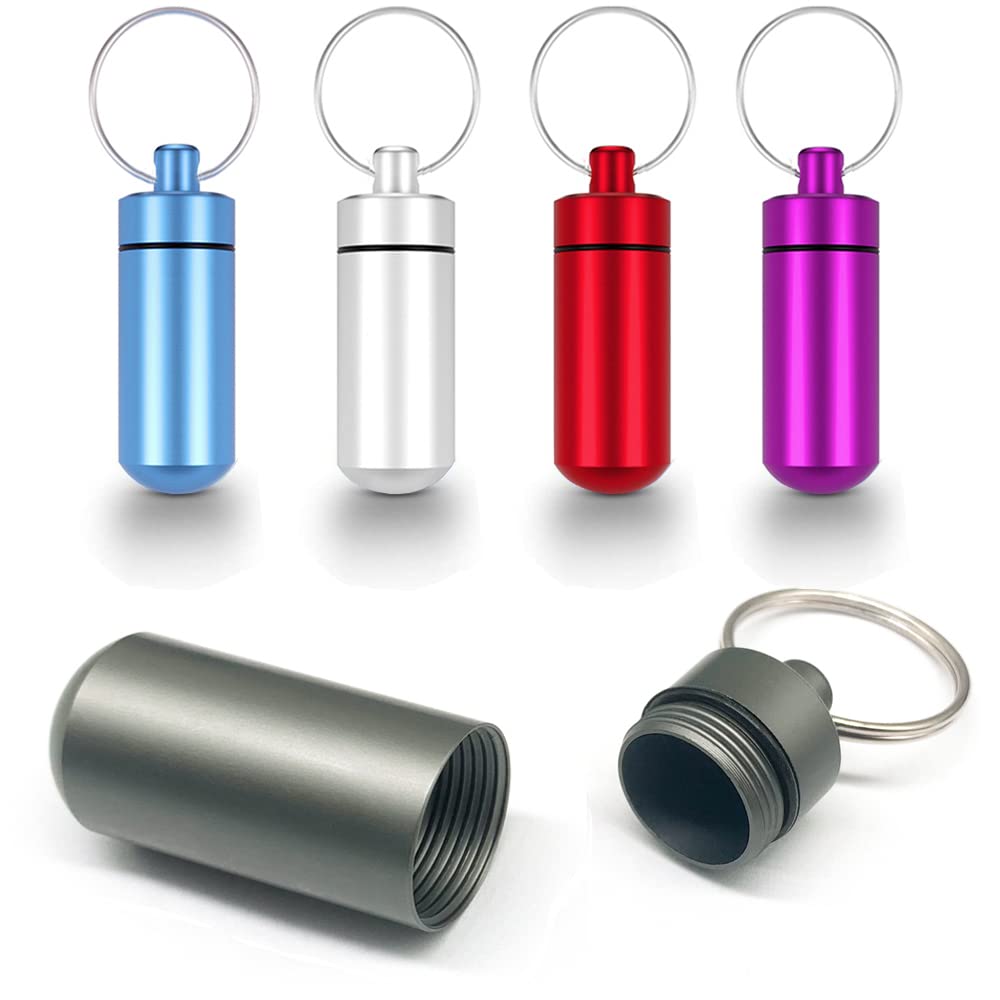5 Packs Mini Keychain Pill Holder Fob, EFFIET Waterproof Portable Tablets Container Case Aluminum Outdoor Camping Emergency Pill