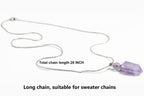 AMOYSTONE 1P Natural Amethyst Necklace Long Chain, Healing Oil Crystals Perfume Necklace Aromatherapy Bullet Shape Pendant Women