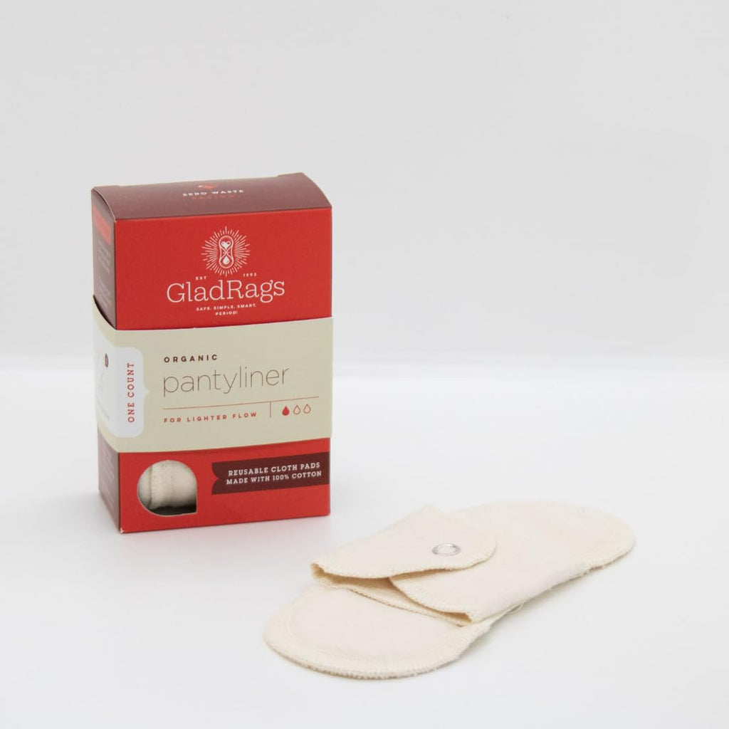GladRags Natural Organic Undyed Cotton Reusable Pantyliner (1-Pack) - 100% GOTS Certified Organic Menstrual Pad, Washable Pantyl