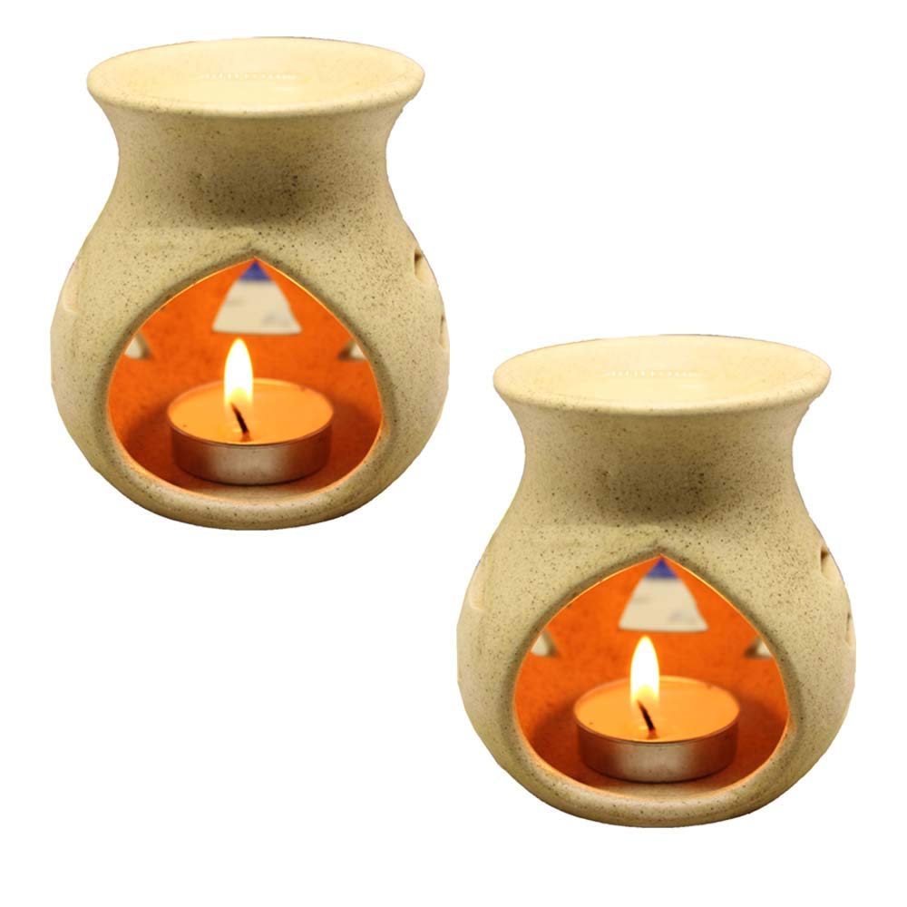 KC Kullicraft Black Ceramic Aroma Diffuser Oil Burner Clay Lamp Wax Warmer Tea Light Holder for Home Dcor (Free 1 Candle Tea Lig