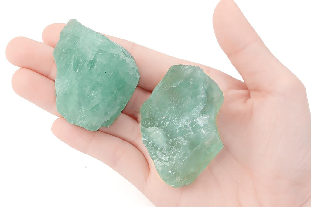 NUKAYAI 2Pcs Green Fluorite 1.8-2.2 Large Raw Crystals Natural Stones Rough Healing Crystals Green Fluorite for Tumbling Rocks R
