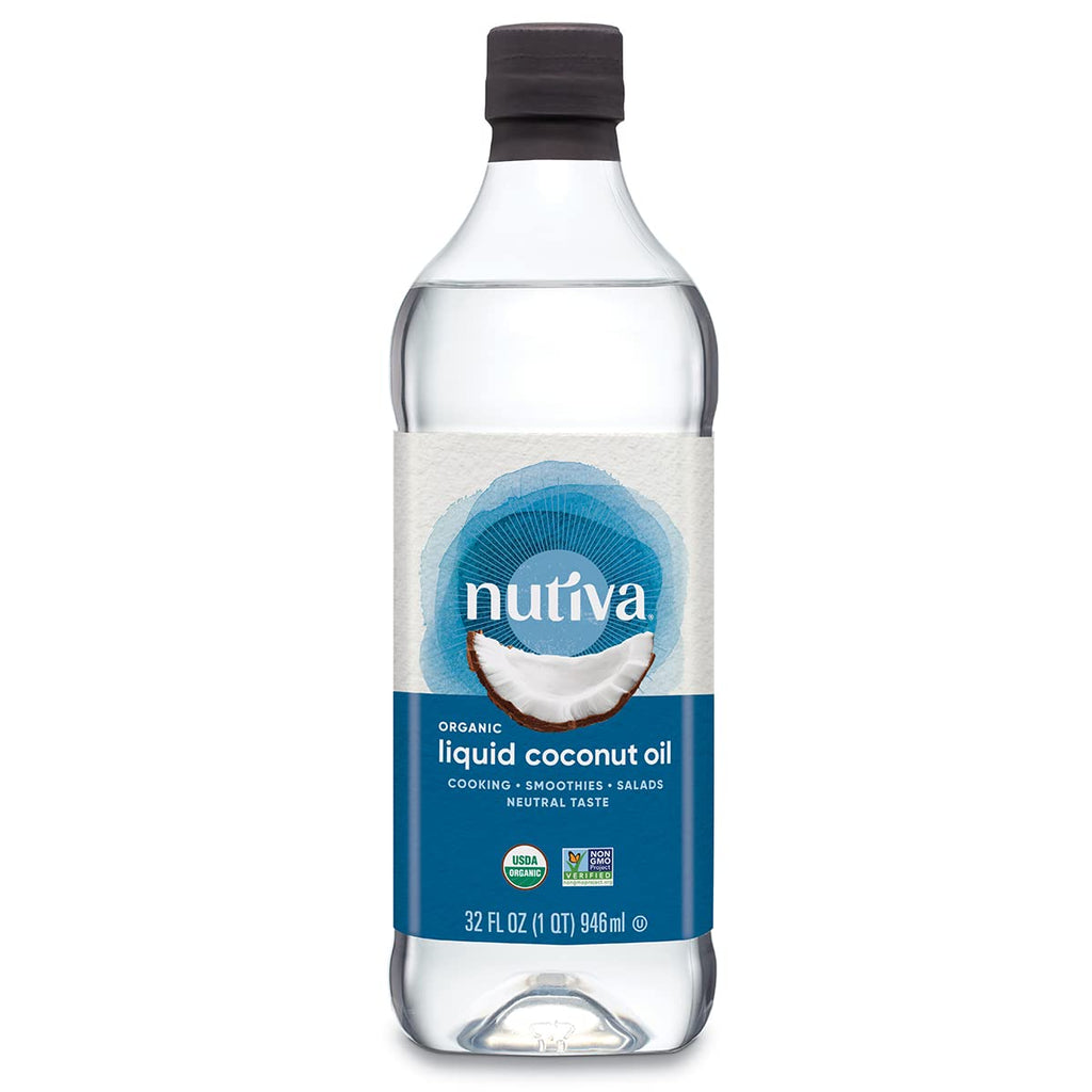 Nutiva Organic Liquid Fractionated Coconut Oil 32 Fl Oz - USDA Organic, Non-GMO. Edible, Pure Coconut Oil for Cooking, Moisturiz
