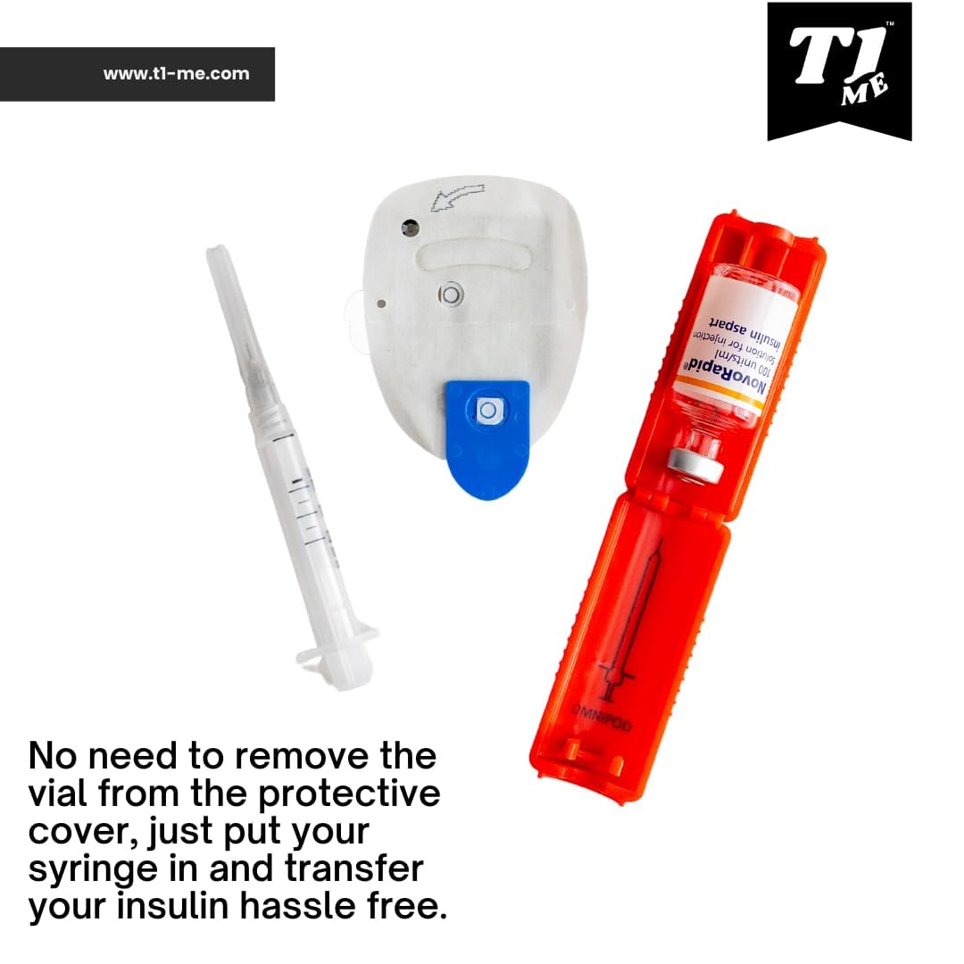 Omnipod T1me Vial Syringe Insulin Filling Support, Insulin transfer device for Type 1 Type 2 diabetes, Bottle Protector Case, Vi