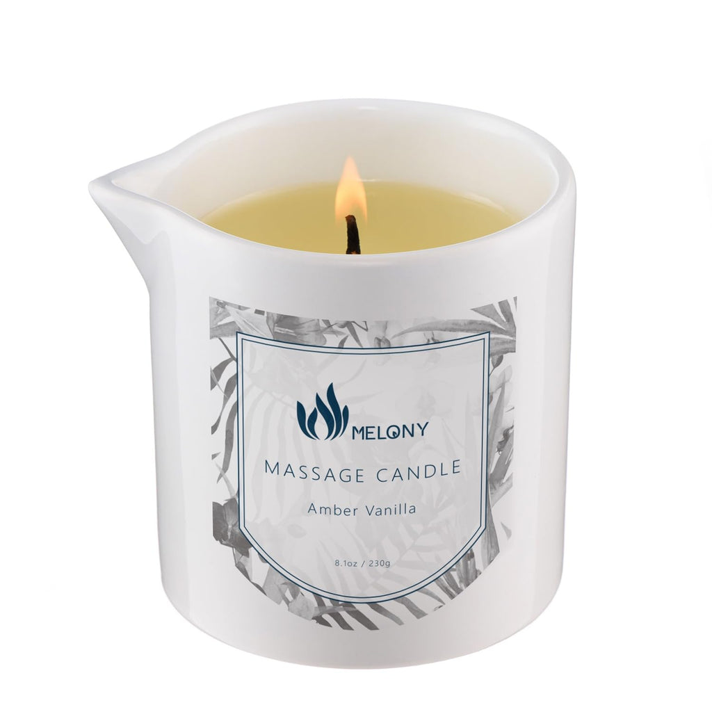 MELONY Massage Oil Candle, Moisturizing, Body Oil Candle, Natural Soybeans, 8.1 oz, Amber Vanilla