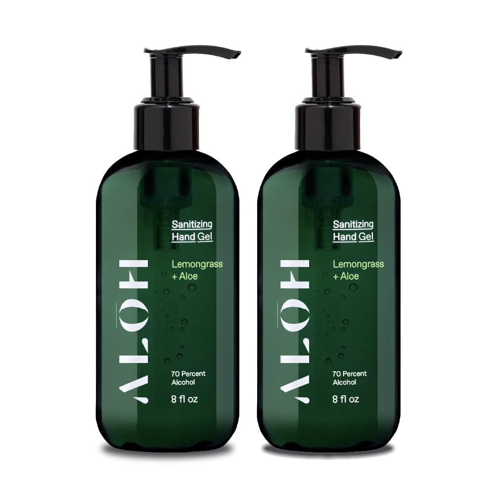 ALOH Sanitizing Hand Gel 2-pack | Lemongrass + Aloe | 70% Alcohol Hydrating Hand Sanitizer Gel with Essential Oil, for Kids & Ad