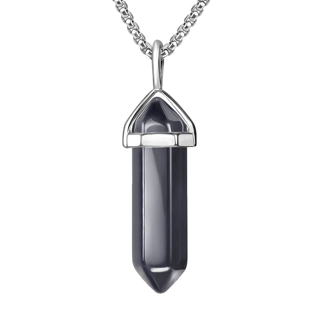 BEADNOVA Hematite Necklace Gemstone Crystal Necklace for Women Healing Stone Pendant Jewelry for Men Pendulum Divination Hexagon