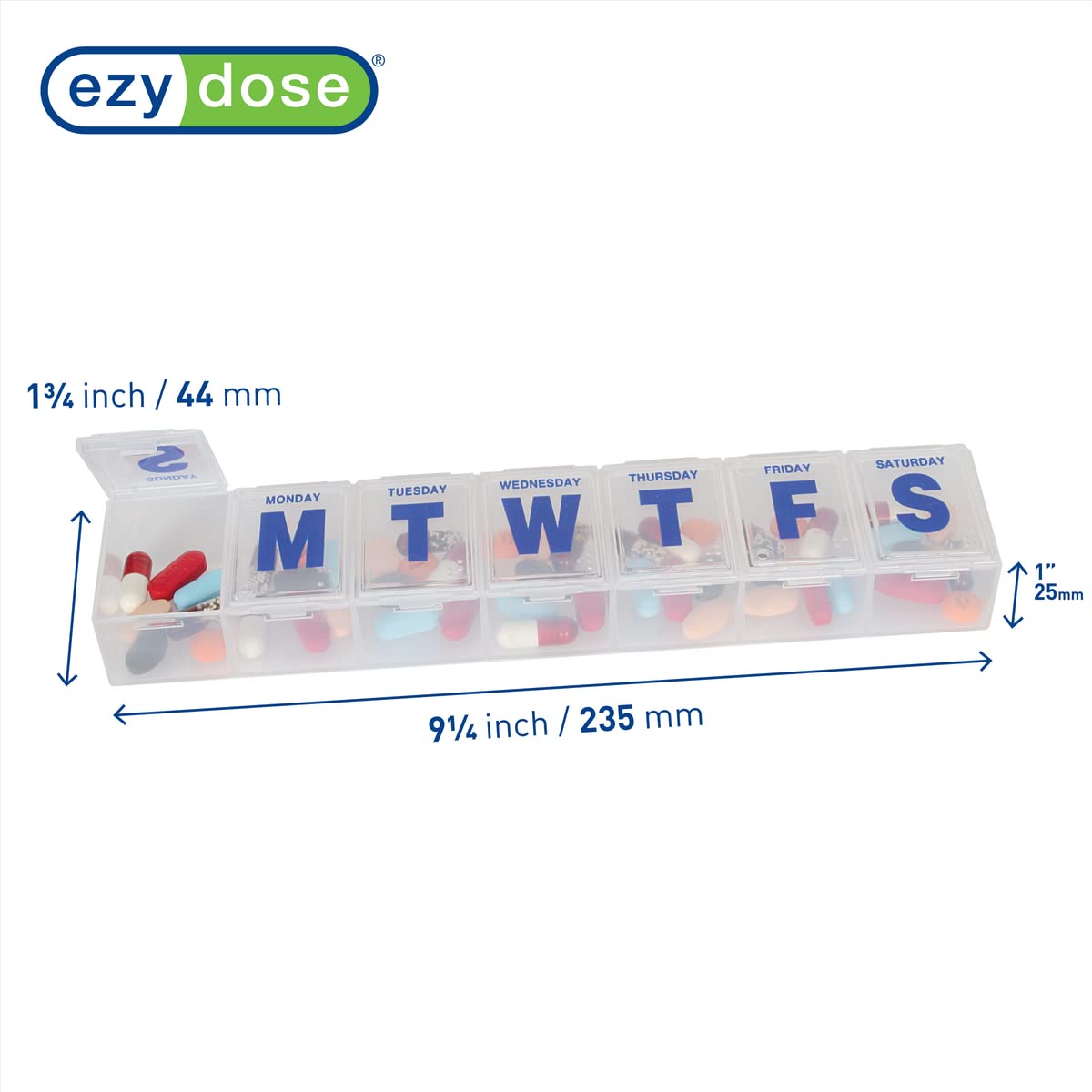EZY DOSE Weekly (7-Day) Pill Organizer, Vitamin Case and Medicine Box, Clear Lids, 2X-Large