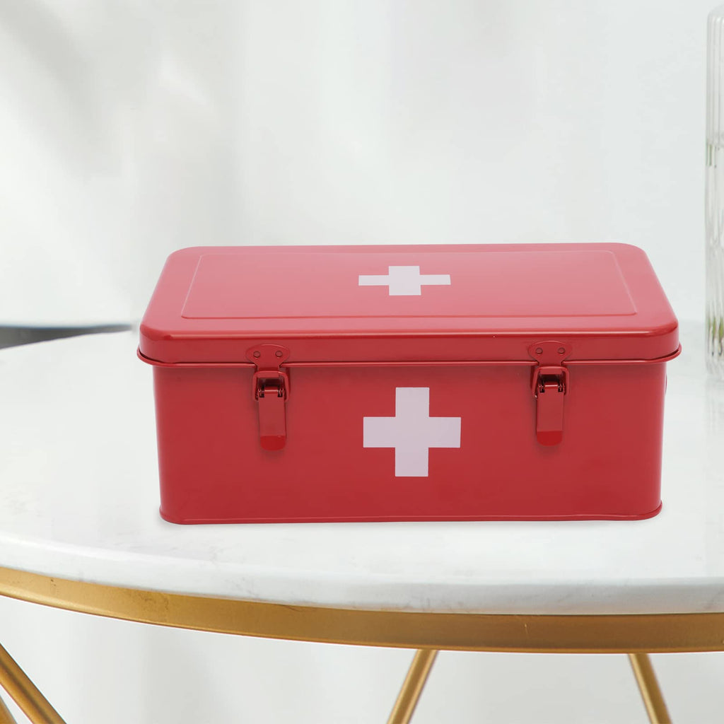 Xbopetda First Aid Medicine Box, First Aid Kit Supplies Bin, Metal Medicine Storage Tin, First Aid Empty Box with Safety Lock fo