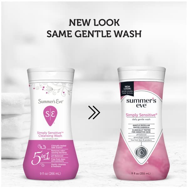 Summer's Eve Simply Sensitive Daily Gentle Feminine Wash, Removes Odor, pH balanced, 9 fl oz (Pack of 6)