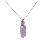 AMOYSTONE 1P Natural Amethyst Necklace Long Chain, Healing Oil Crystals Perfume Necklace Aromatherapy Bullet Shape Pendant Women
