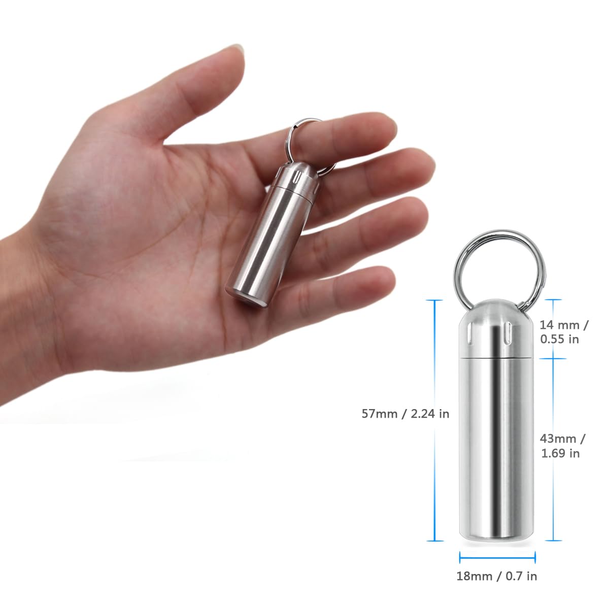 SHD Pill Box Keychain Waterproof Single Chamber Stainless Steel Pill Organizer for Outdoor Travel Camping