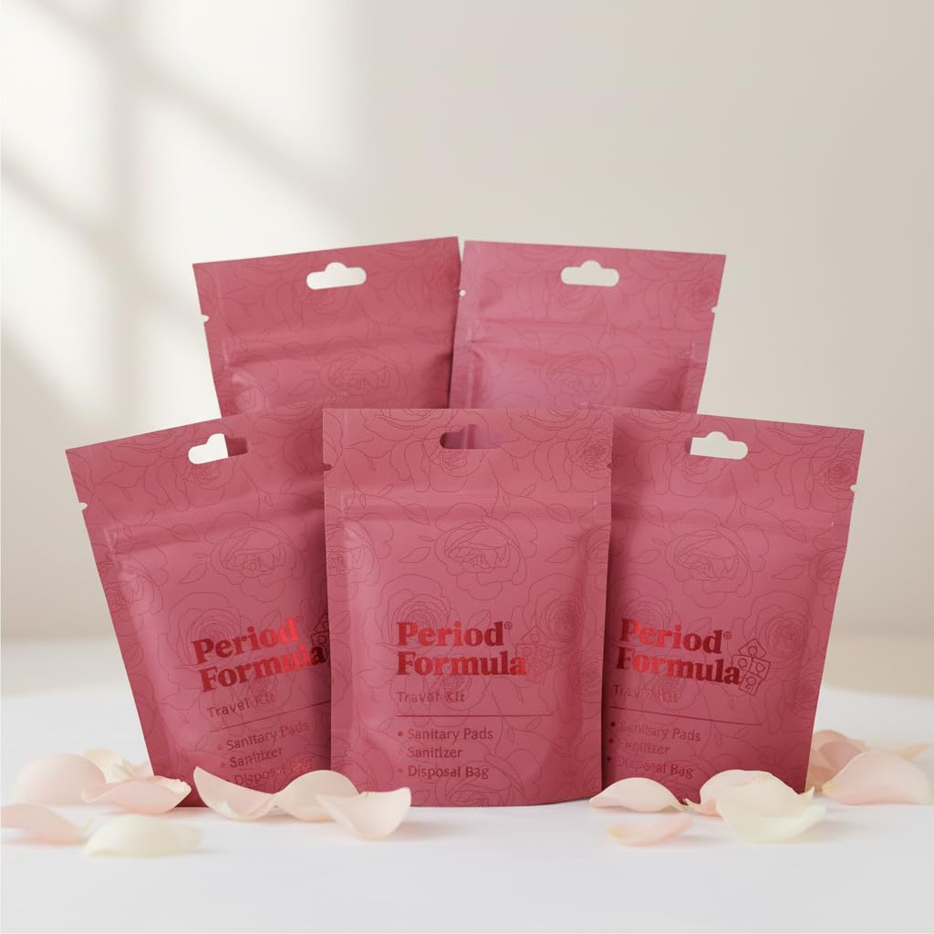 Period Kit/Travel Kit - 5 Kits -Sanitary Pad & Liner, Hand Sanitizer, Disposal Bag - Feminine Hygiene Essentials Period Formula
