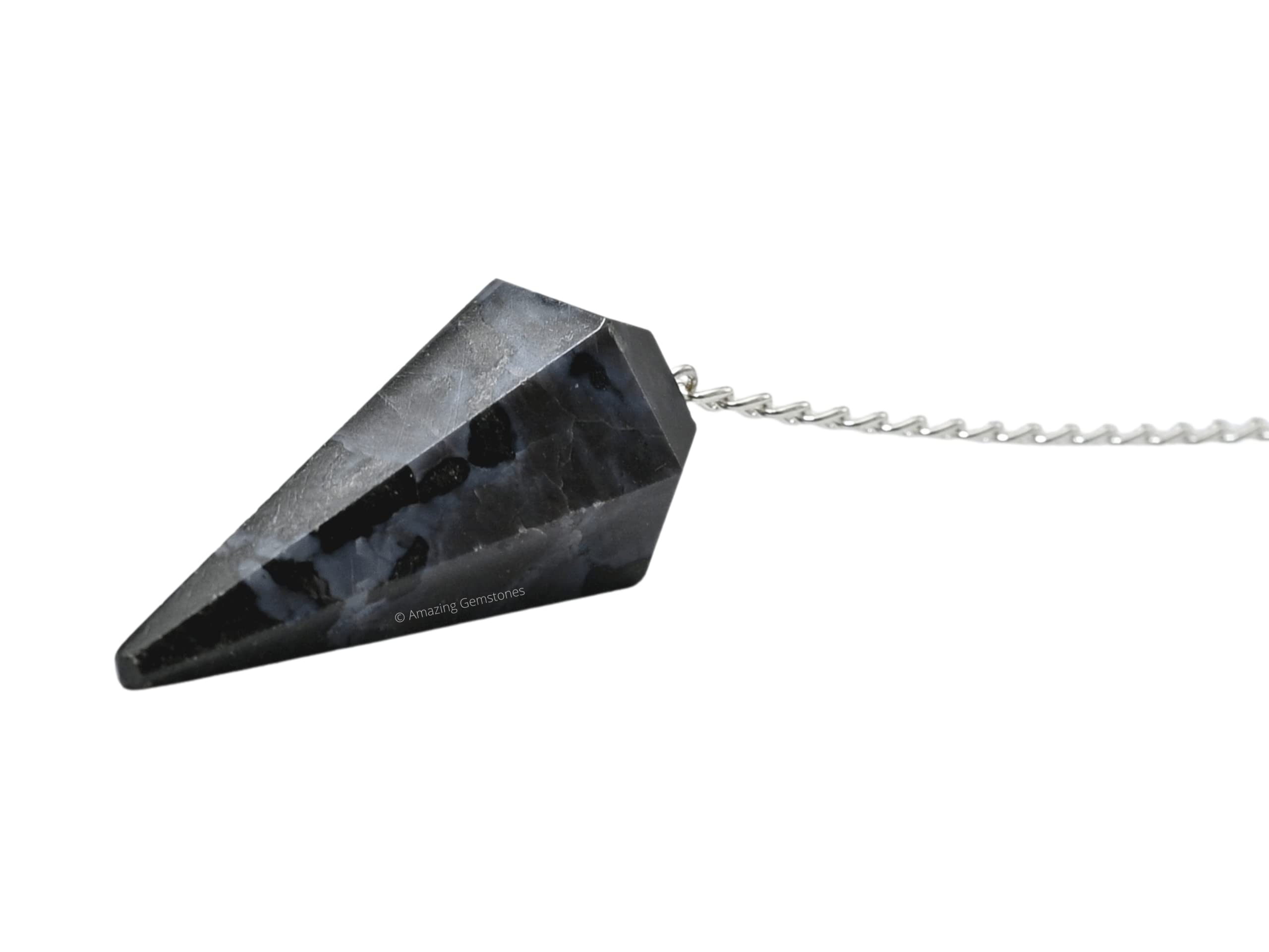Indigo Gabbro Crystal Pendulum for Divination - Dowsing Pendulum with Chain and Crystal Ball for Reiki Healing and Crystal Grid