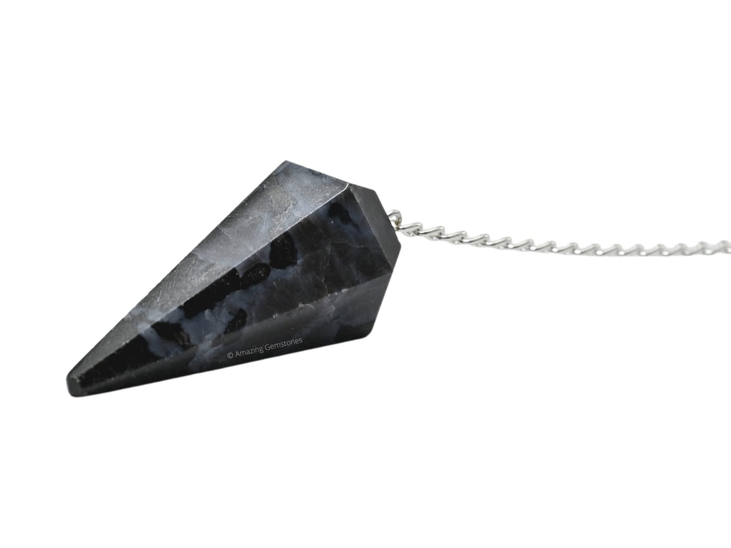 Indigo Gabbro Crystal Pendulum for Divination - Dowsing Pendulum with Chain and Crystal Ball for Reiki Healing and Crystal Grid
