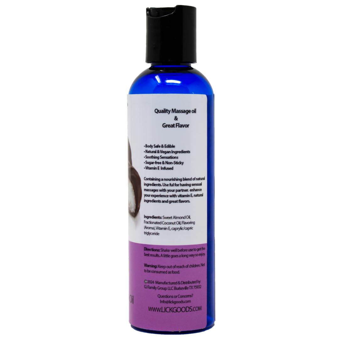 Lick Chocolate and Coconut Massage Oil - Tropical Dessert Edible Massage Oil with Sweet Almond Oil & Vitamin E, Smooth Body-Safe