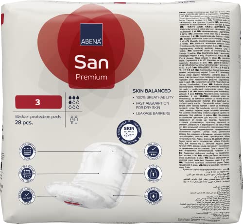 Abena San Premium Incontinence Pads, Light Absorbency, (Sizes 1 to 3A), Size 3, 196 Count