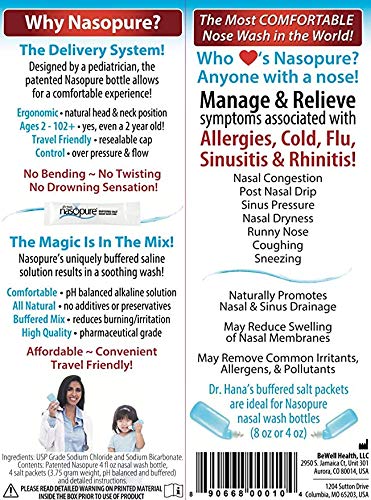 Nasopure Nasal Wash, Little Sampler Kit, The Nicer Neti Pot    Sinus Wash Kit, Comfortable Nasal Rinse 4 Oz Bottle & 4 Salt Pack
