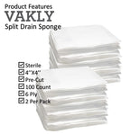 Split Drain Sponge Gauze 4x4 Sterile 6 Ply Pads [Pack of 100] Absorbent Precut 4X4 Non-Woven Slit Bandage for I.V. Tracheostomy