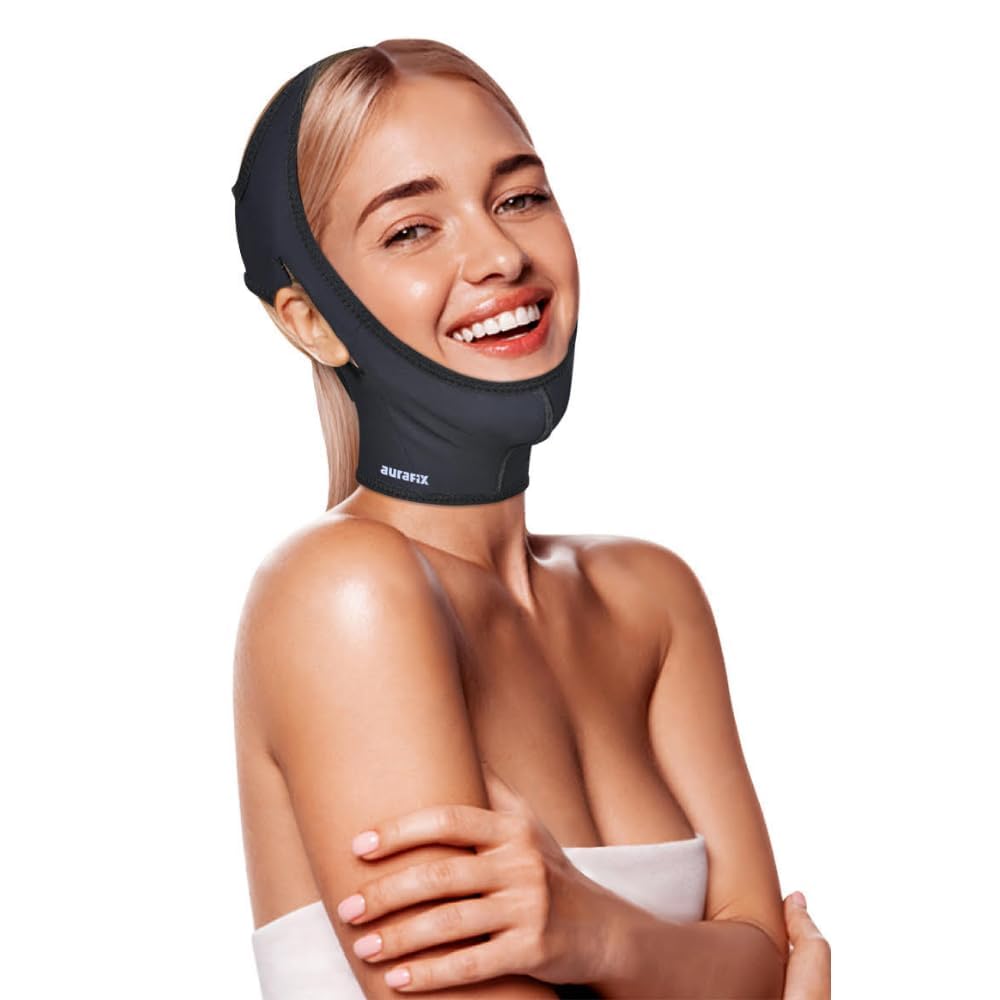 Post Surgical Chin Strap Bandage for Women Neck and Chin Compression Garment Wrap Face Straps Jowl Tightening Chin Lifting (M, B